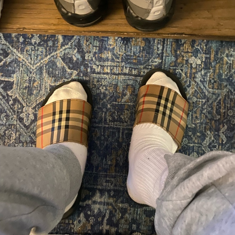 Burberry Beige Check Pattern Slides